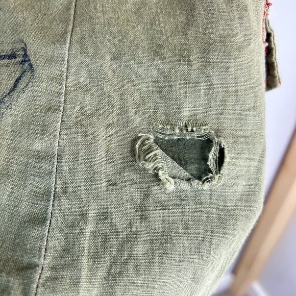 Desigual Embroidered Distressed Green Hooded Jacket Sz M Eclectic Edgy Artsy - Picture 9 of 16